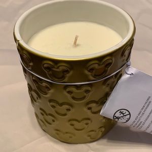New Disney Parks Cinnamon Candle in Embossed Mickey Head Gold Crock